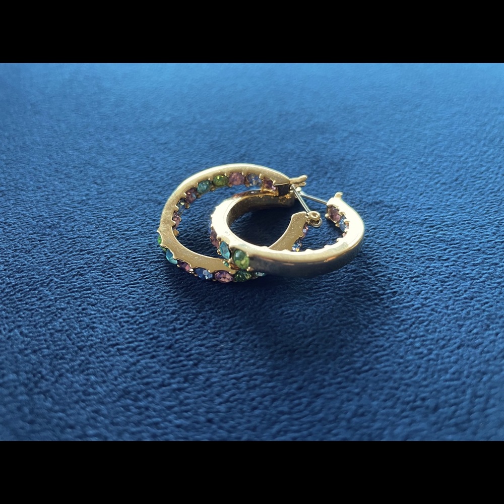 Gold Hoop Earrings with Colorful Gems